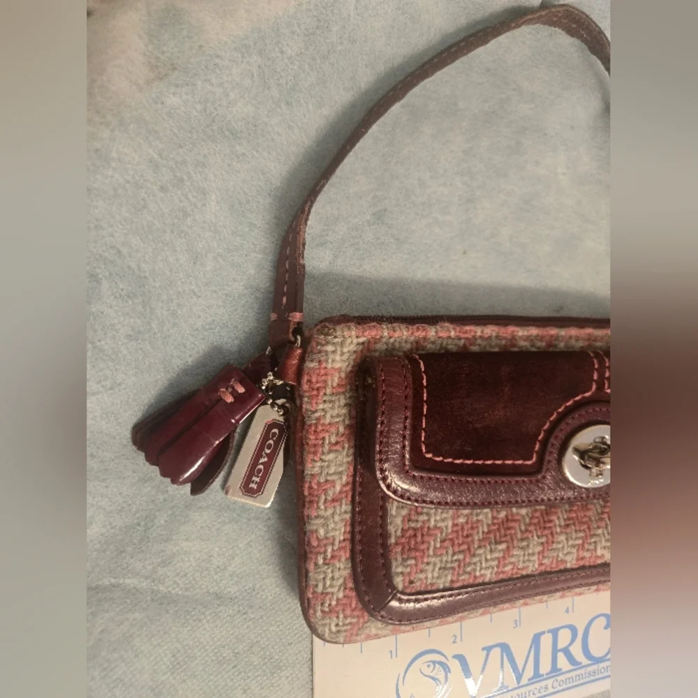 Coach Burgundy and Tweed Wristlet -used - Picture 2 of 16